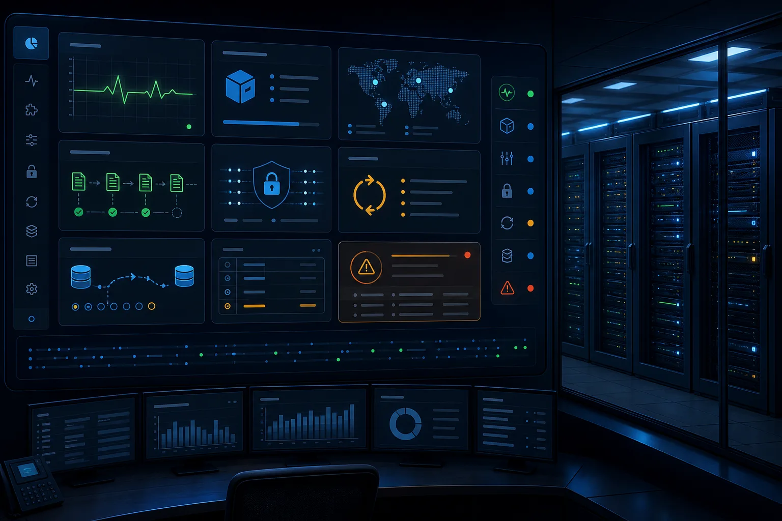 Enterprise operations centre monitoring a planned Sage 300 connector heartbeat version encrypted settings retries durable recovery and one exception