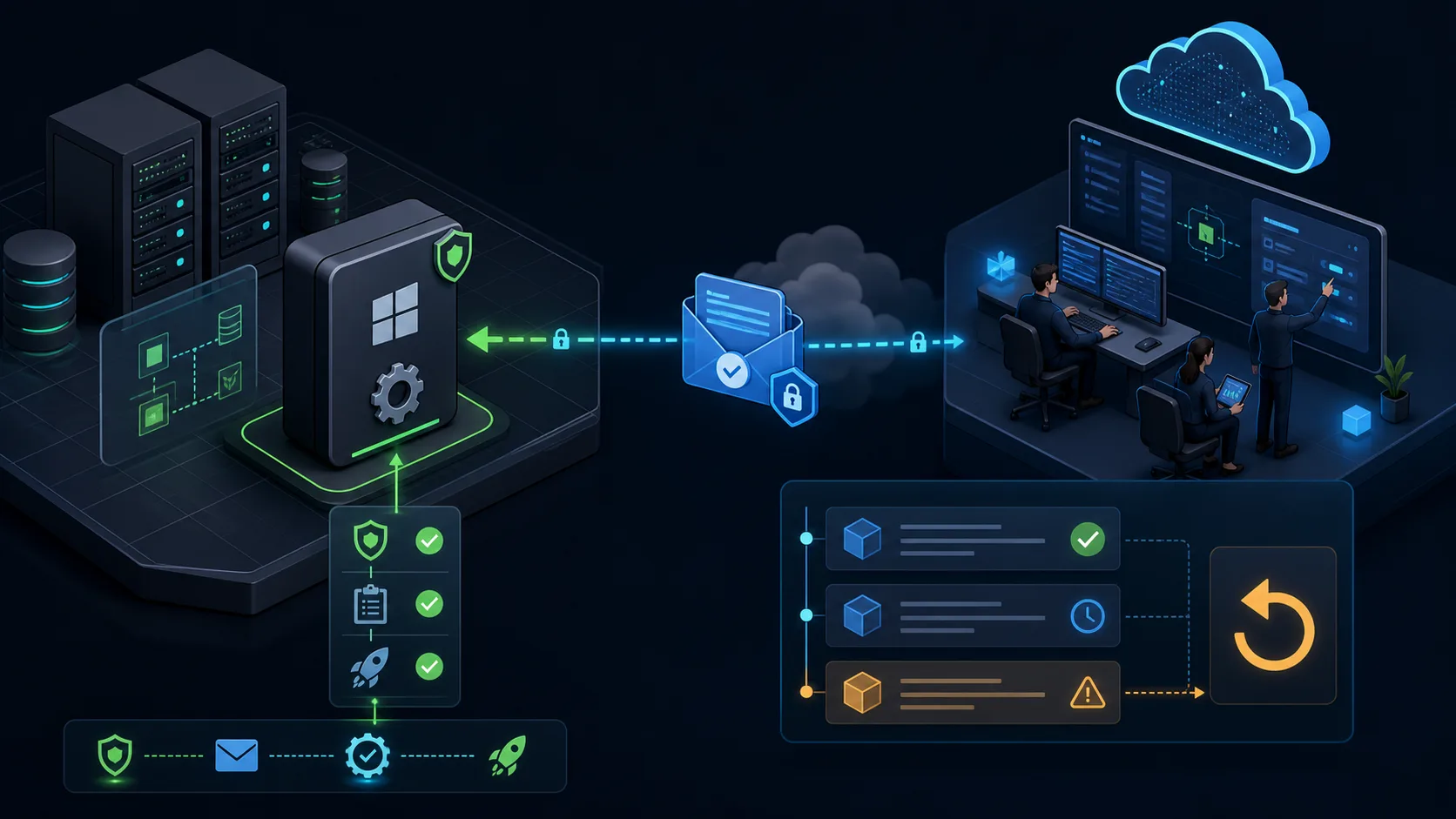 Secure remote ERP connector configuration flow with validation version history and rollback to the last known good configuration