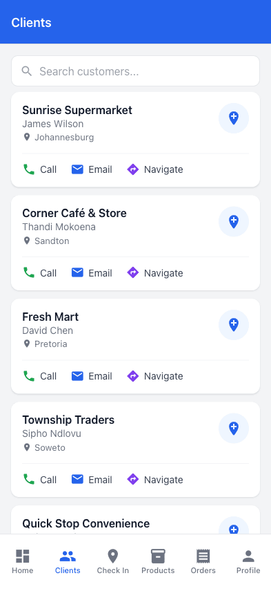 Mobile app showing GPS check-in at beverage outlet