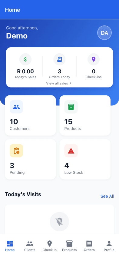 Dashboard on mobile app