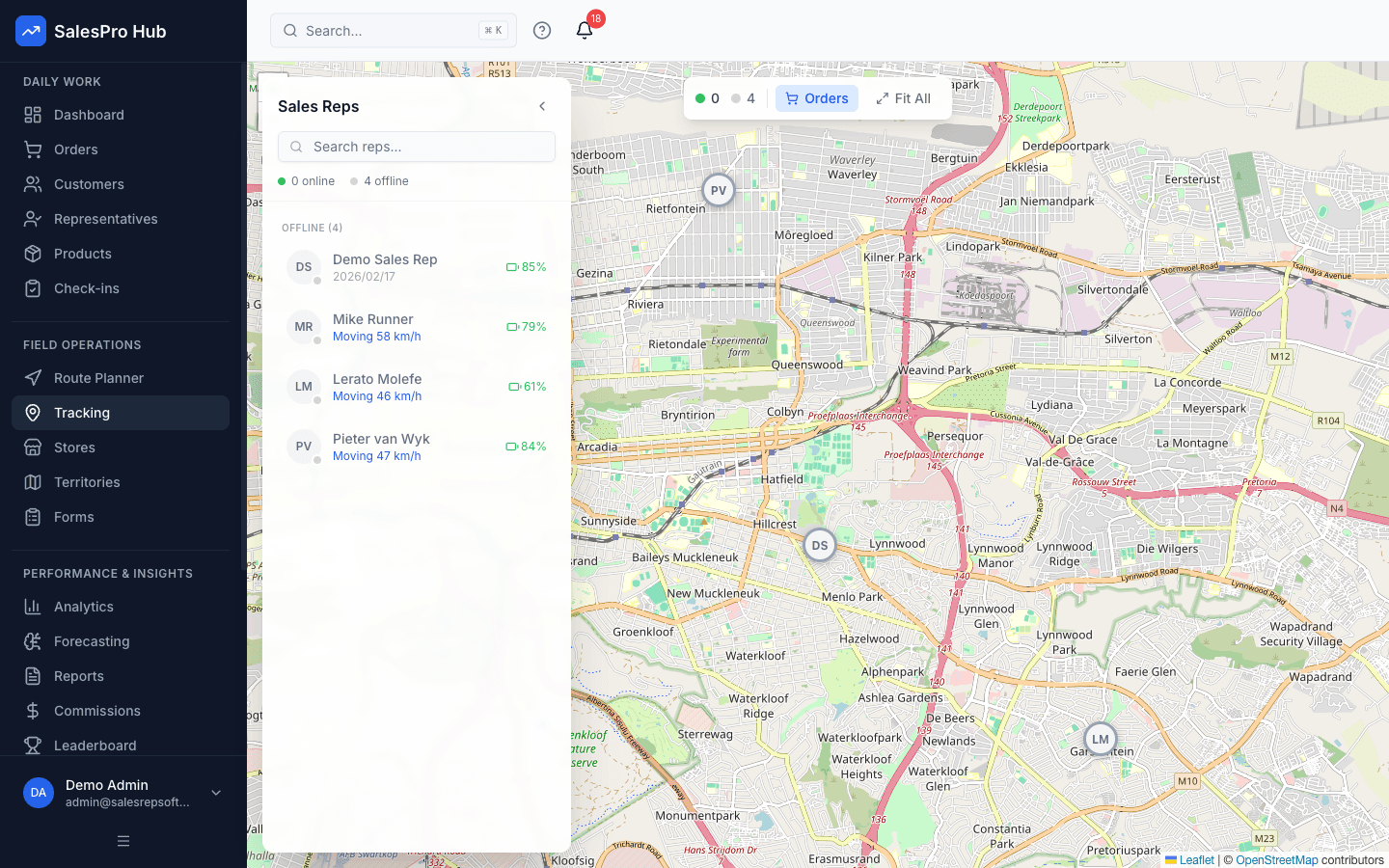 SalesPro Hub field tracking map available for sales team visibility