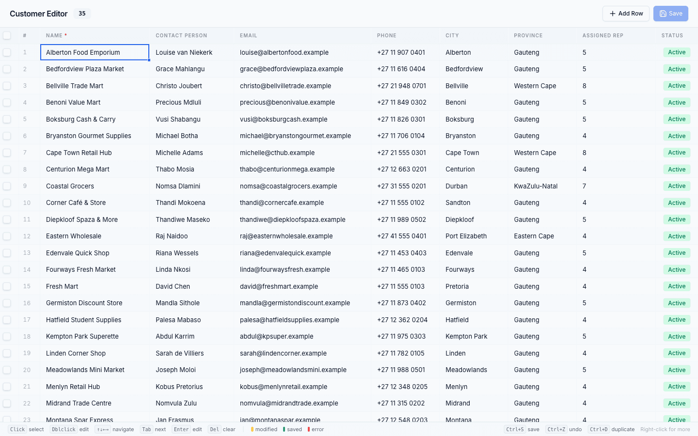 Excel-like spreadsheet editor for bulk-editing customer records after import
